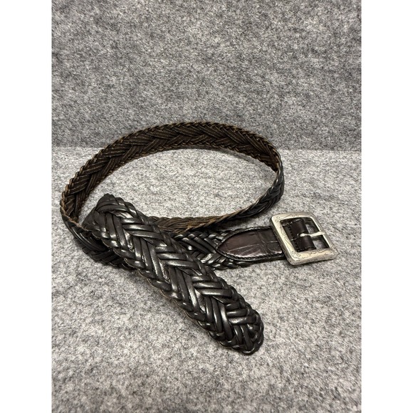 BRIGHTON Vintage Brown‎ Leather Woven Braided Western Style Belt Women's Large - Picture 1 of 5